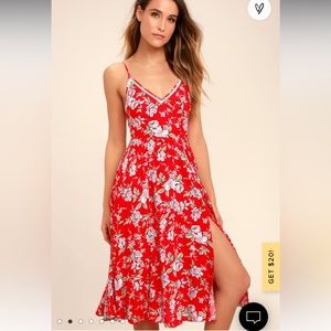 Esperanza red floral print midi dress
